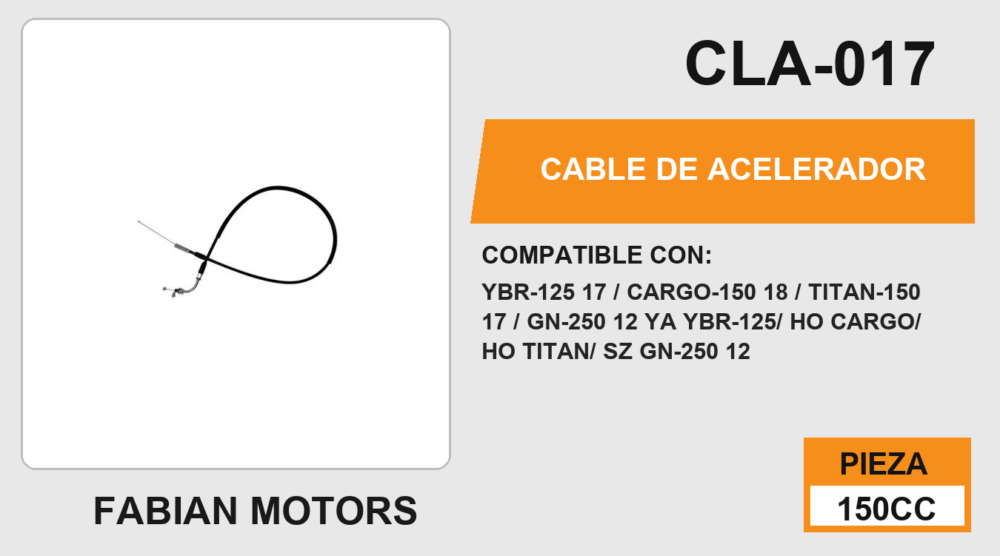CABLE DE ACELERADOR Empaque (10 Piezas)