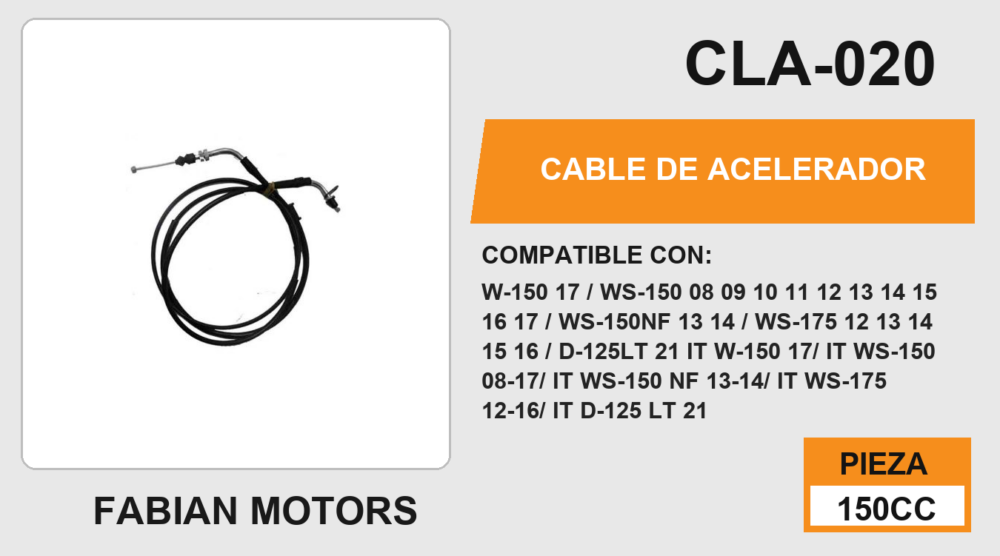 CABLE DE ACELERADOR Empaque (10 Piezas)