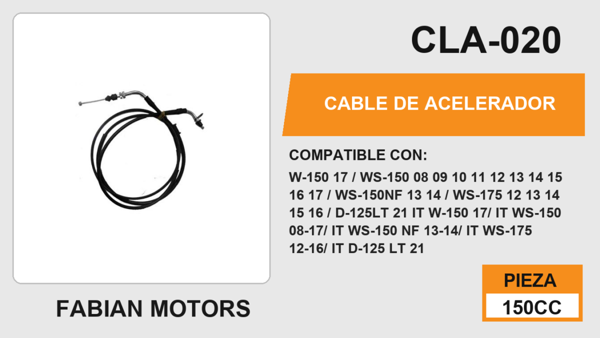 CABLE DE ACELERADOR Empaque (10 Piezas)