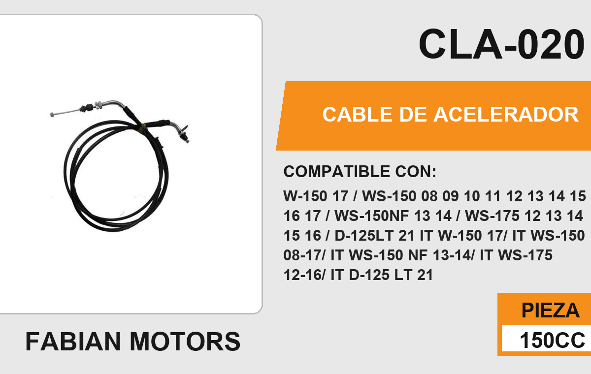 CABLE DE ACELERADOR Empaque (10 Piezas)