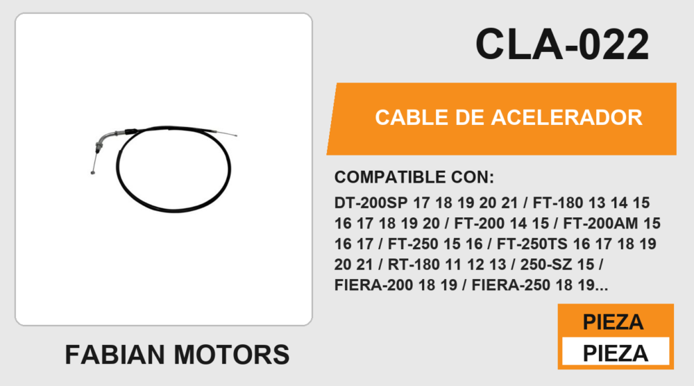 CABLE DE ACELERADOR Empaque (10 Piezas)