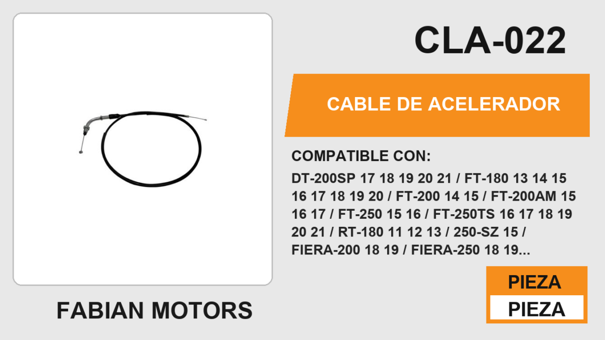 CABLE DE ACELERADOR Empaque (10 Piezas)