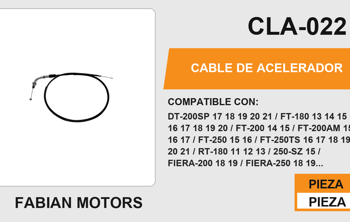 CABLE DE ACELERADOR Empaque (10 Piezas)