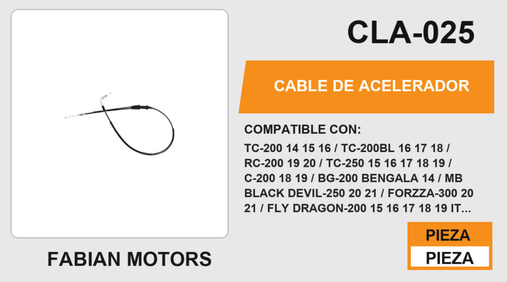 CABLE DE ACELERADOR Empaque (10 Piezas)