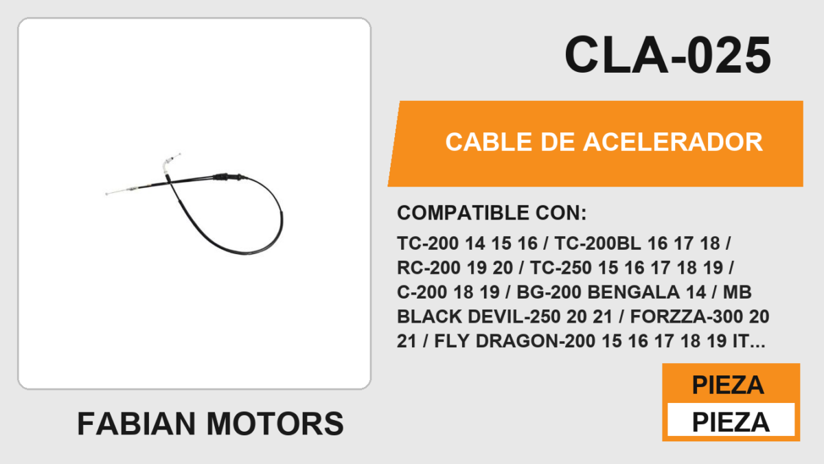 CABLE DE ACELERADOR Empaque (10 Piezas)