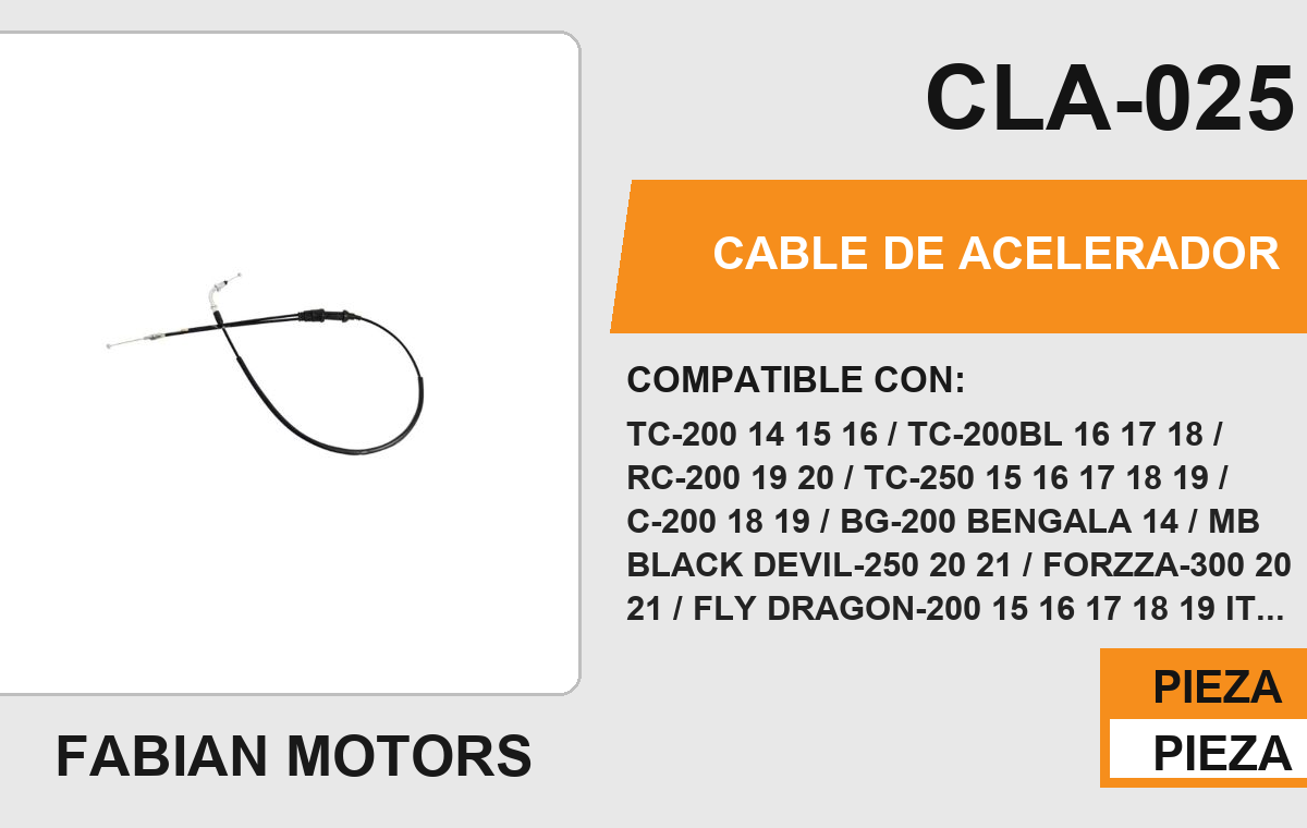CABLE DE ACELERADOR Empaque (10 Piezas)