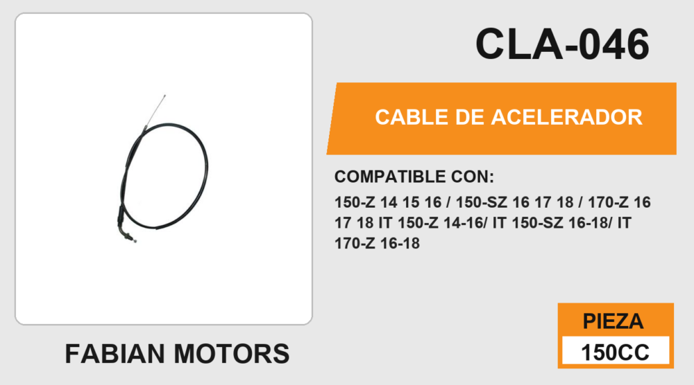CABLE DE ACELERADOR Empaque (10 Piezas)