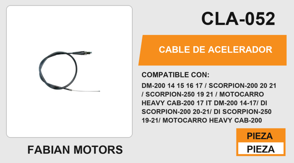 CABLE DE ACELERADOR Empaque (10 Piezas)