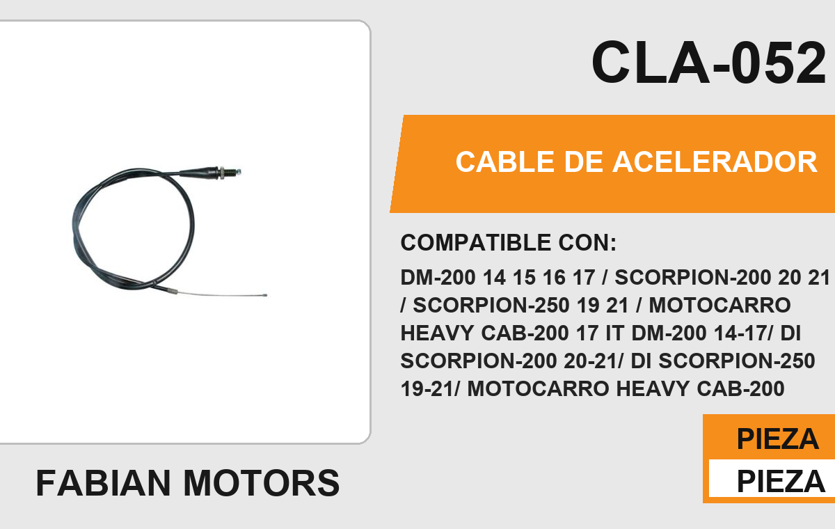 CABLE DE ACELERADOR Empaque (10 Piezas)