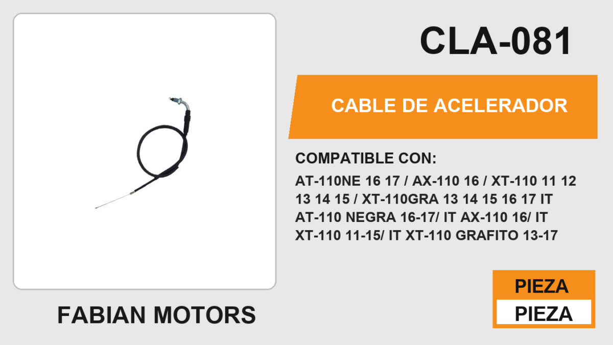 CABLE DE ACELERADOR Empaque (10 Piezas)