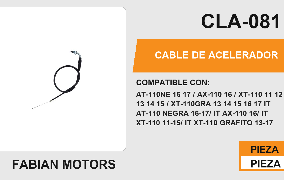 CABLE DE ACELERADOR Empaque (10 Piezas)