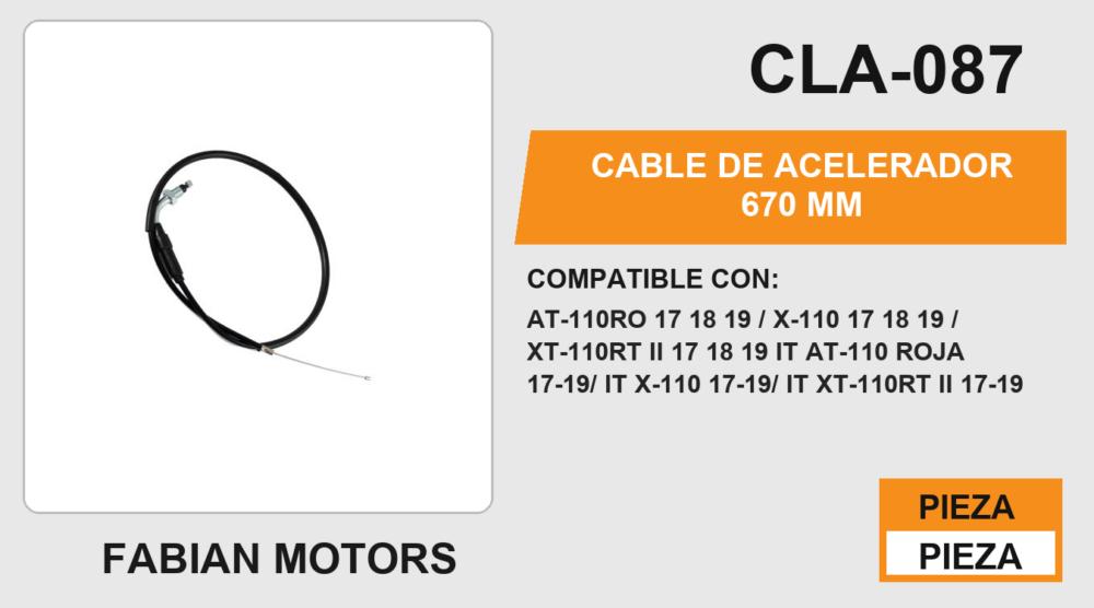 CABLE DE ACELERADOR 670mm Empaque (10 Piezas)