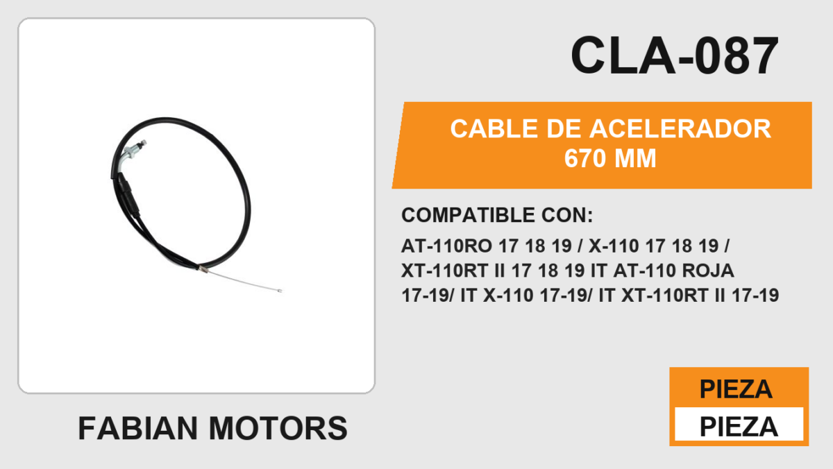 CABLE DE ACELERADOR 670mm Empaque (10 Piezas)