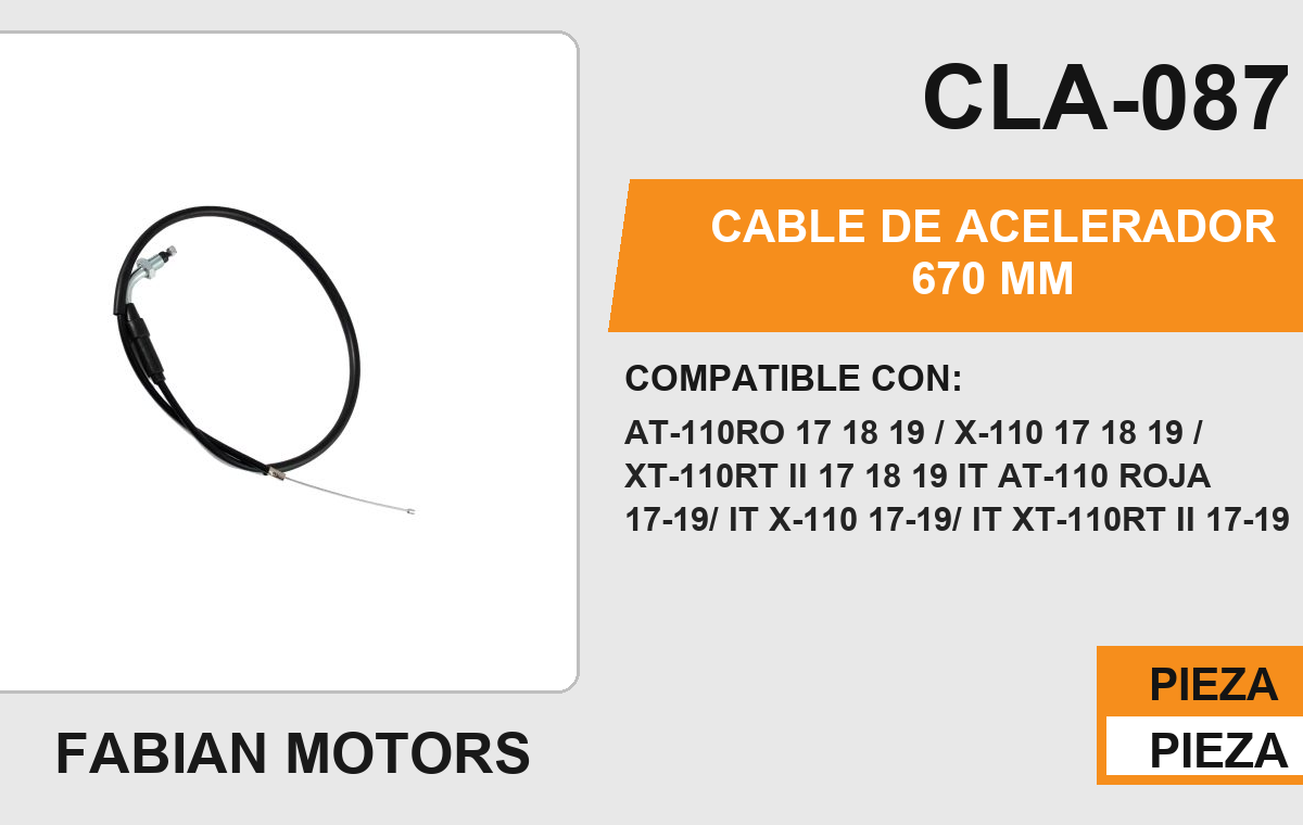 CABLE DE ACELERADOR 670mm Empaque (10 Piezas)