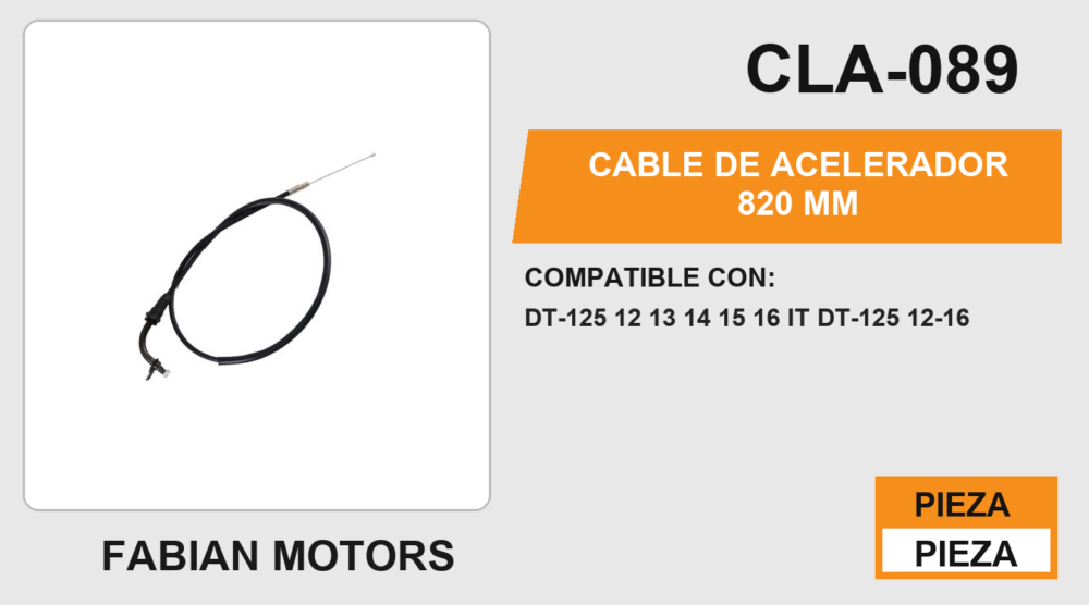 CABLE DE ACELERADOR 820mm Empaque (10 Piezas)