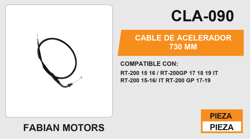 CABLE DE ACELERADOR 730mm Empaque (10 Piezas)