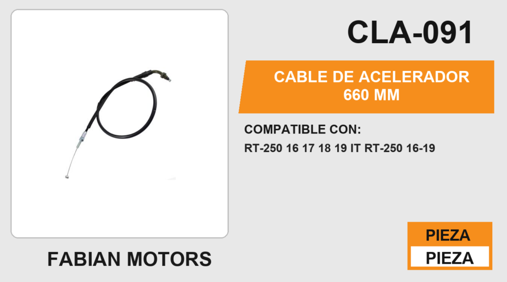 CABLE DE ACELERADOR 660mm Empaque (10 Piezas)