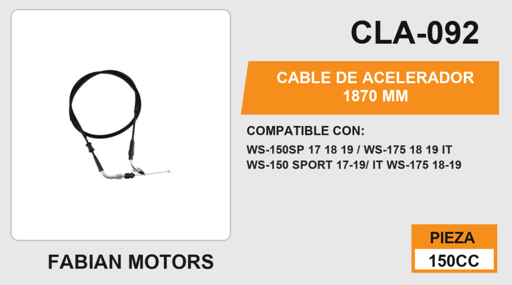 CABLE DE ACELERADOR 1870mm Empaque (10 Piezas)