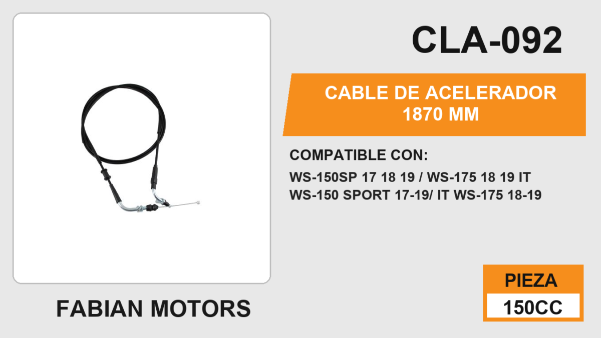 CABLE DE ACELERADOR 1870mm Empaque (10 Piezas)