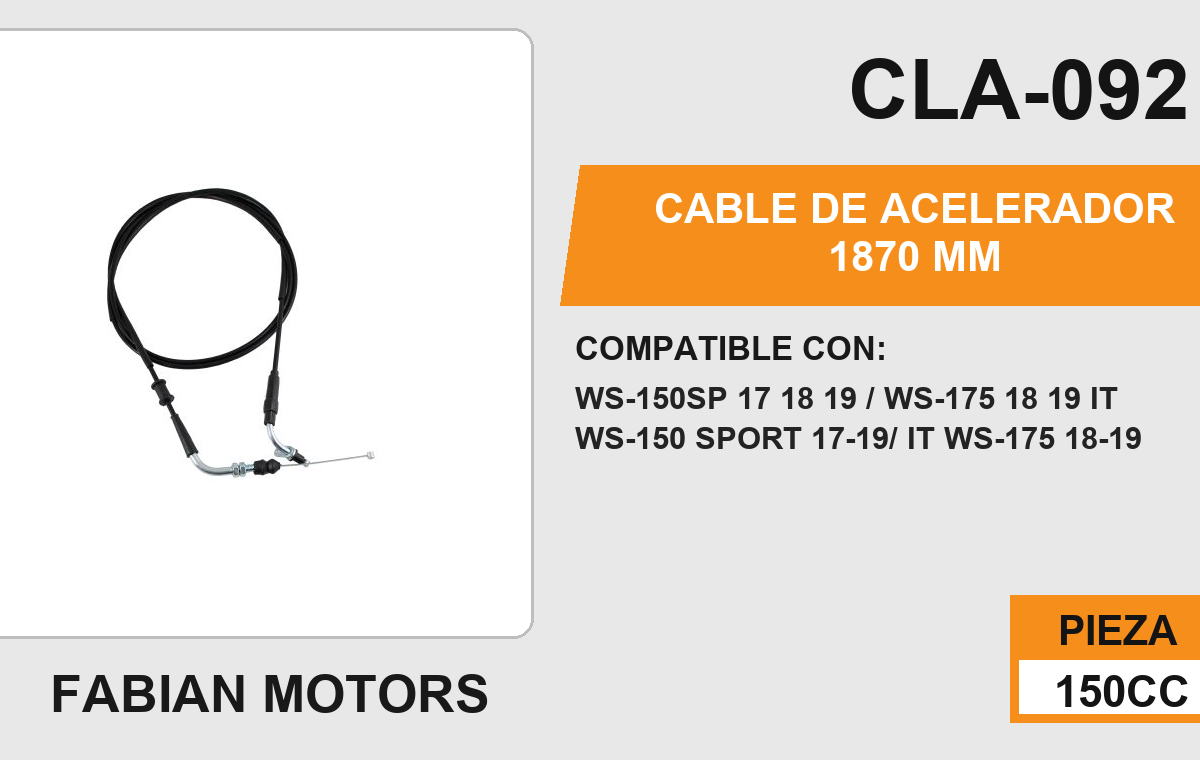 CABLE DE ACELERADOR 1870mm Empaque (10 Piezas)