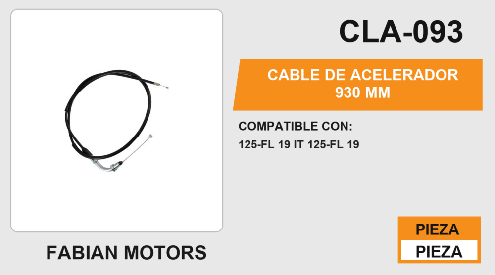 CABLE DE ACELERADOR 930mm Empaque (10 Piezas)
