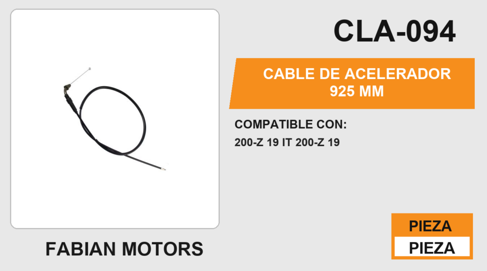 CABLE DE ACELERADOR 925mm Empaque (10 Piezas)