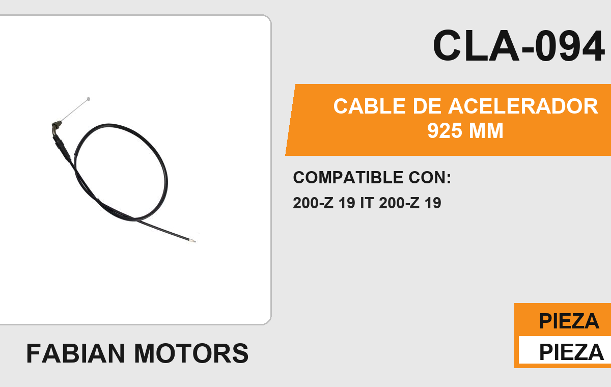 CABLE DE ACELERADOR 925mm Empaque (10 Piezas)