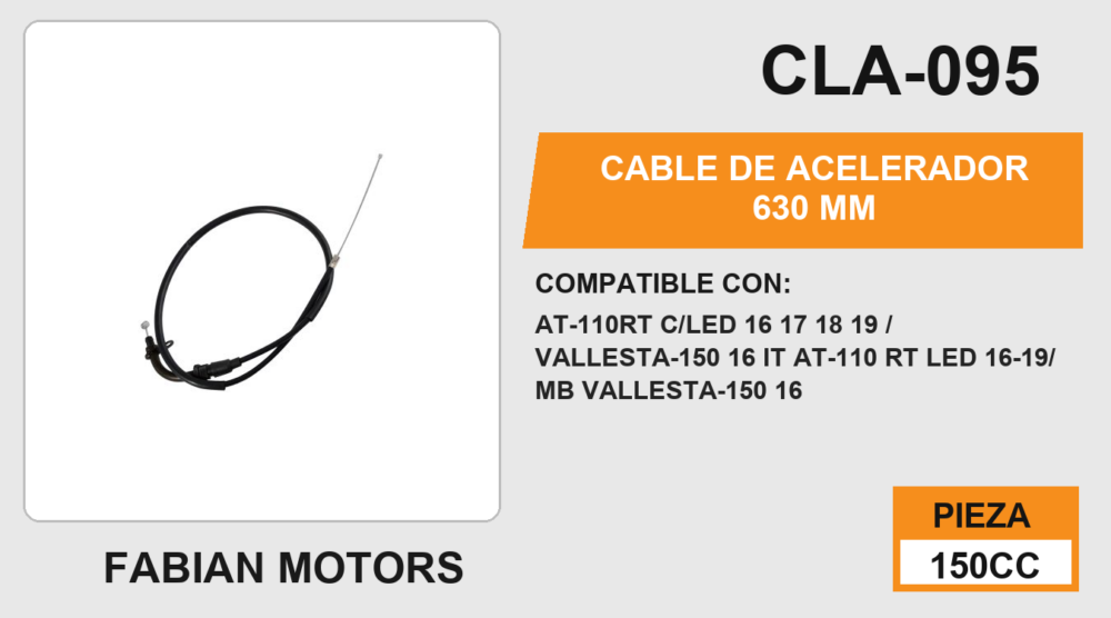 CABLE DE ACELERADOR 630mm Empaque (10 Piezas)