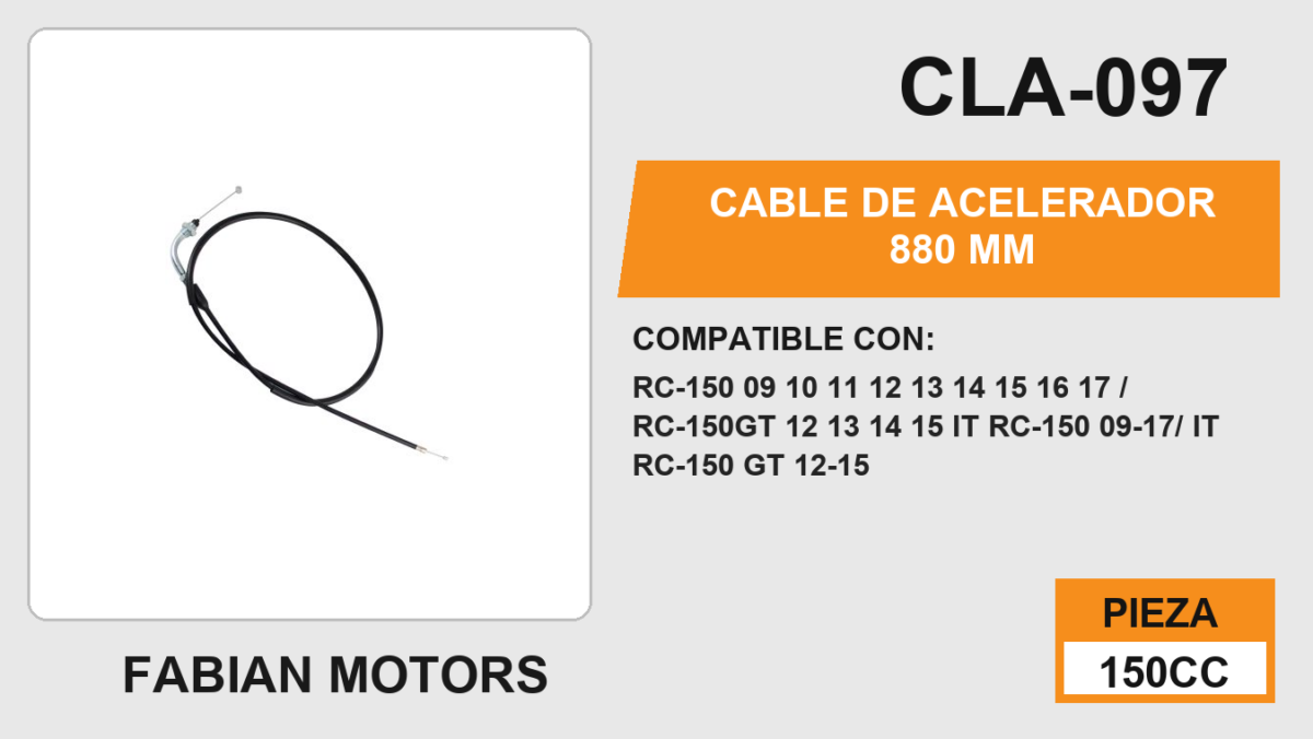 CABLE DE ACELERADOR 880mm Empaque (10 Piezas)