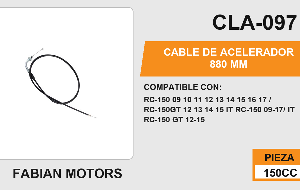 CABLE DE ACELERADOR 880mm Empaque (10 Piezas)