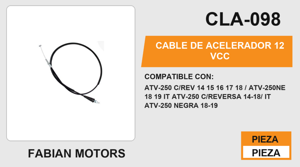 CABLE DE ACELERADOR Empaque (10 Piezas)