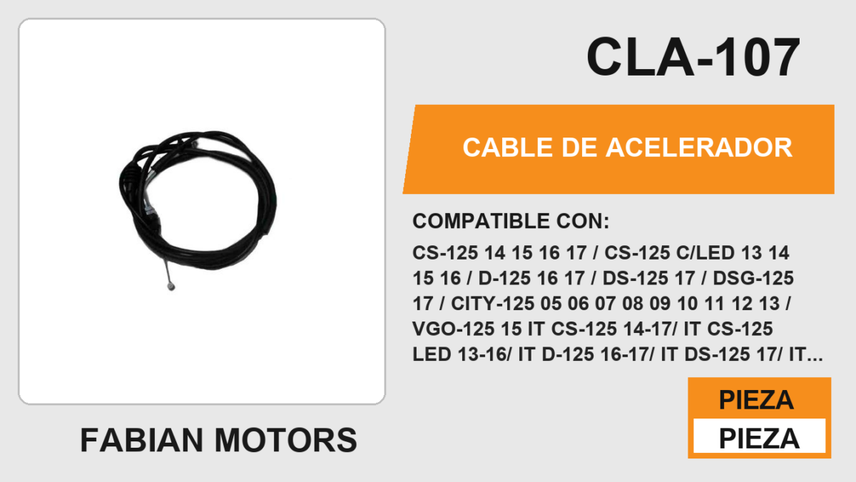 CABLE DE ACELERADOR Empaque (10 Piezas)