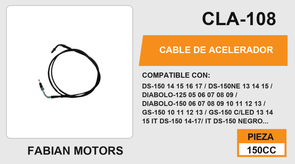 CABLE DE ACELERADOR Empaque (10 Piezas)