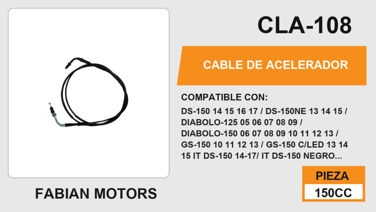 CABLE DE ACELERADOR Empaque (10 Piezas)