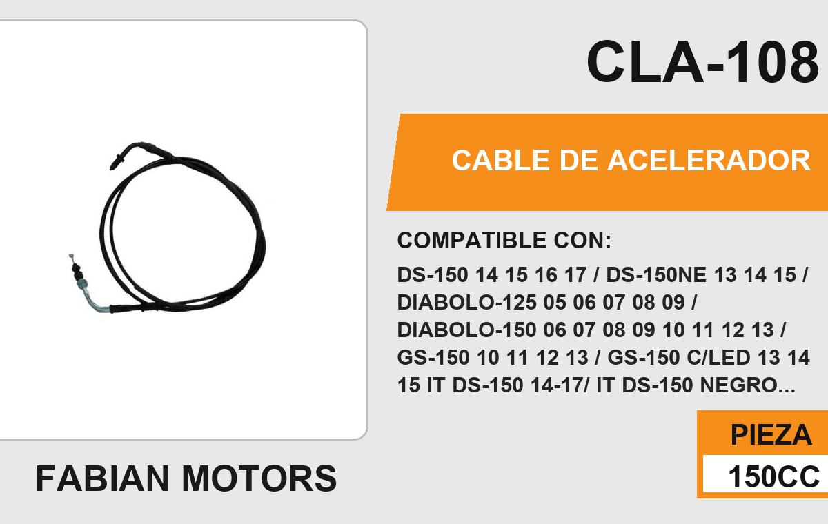 CABLE DE ACELERADOR Empaque (10 Piezas)
