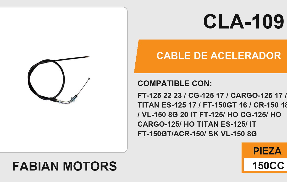 CABLE DE ACELERADOR Empaque (10 Piezas)