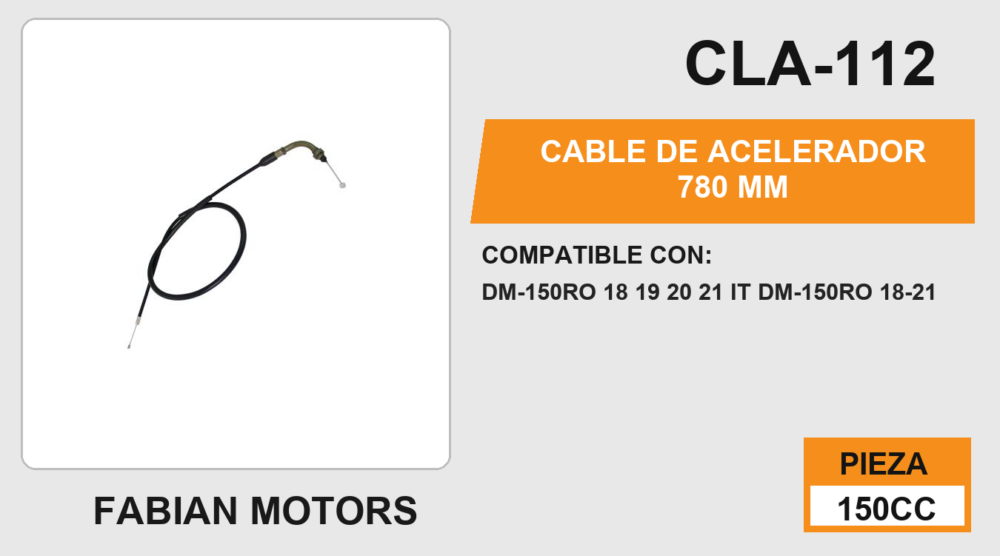 CABLE DE ACELERADOR 780mm Empaque (10 Piezas)