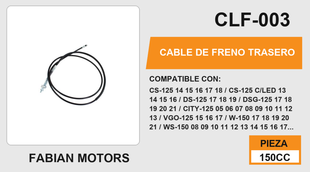 CABLE DE FRENO TRASERO Empaque (10 Piezas)