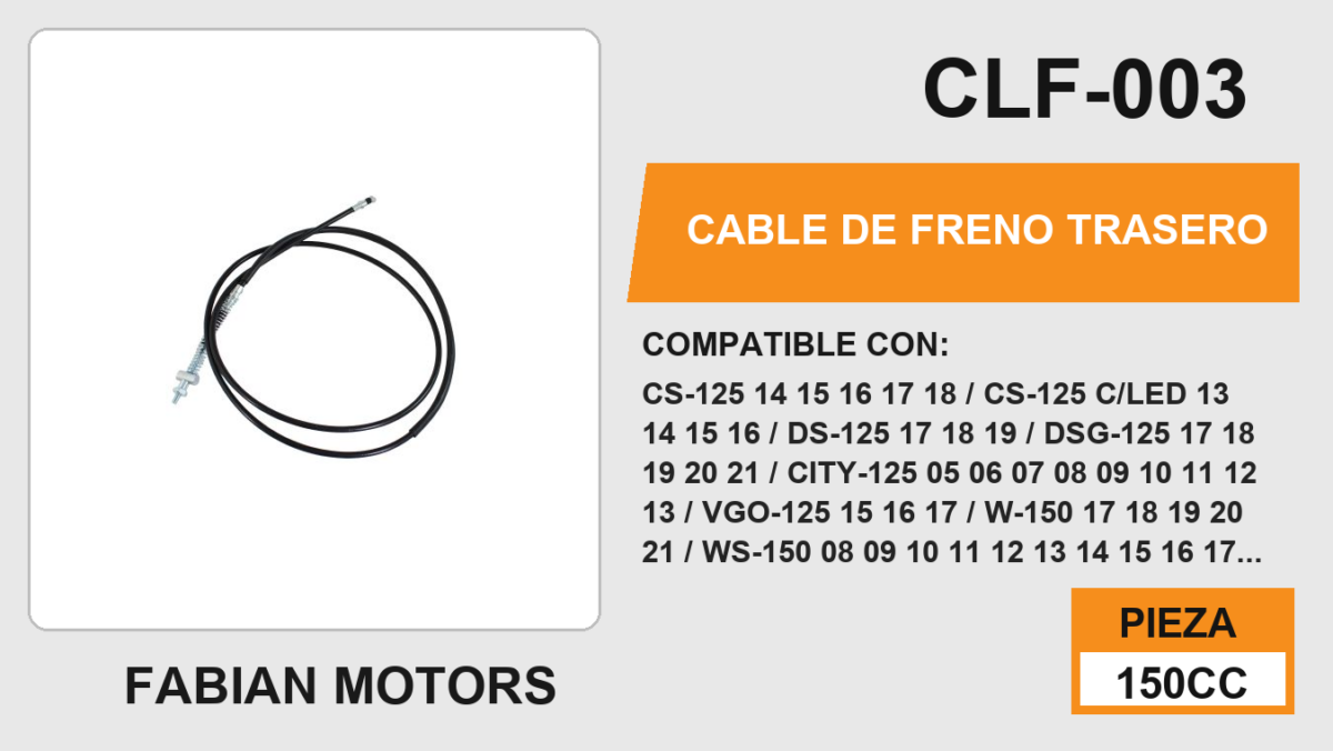 CABLE DE FRENO TRASERO Empaque (10 Piezas)