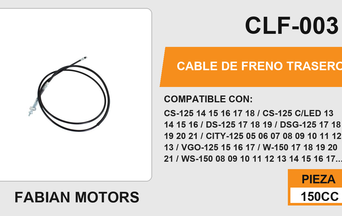 CABLE DE FRENO TRASERO Empaque (10 Piezas)