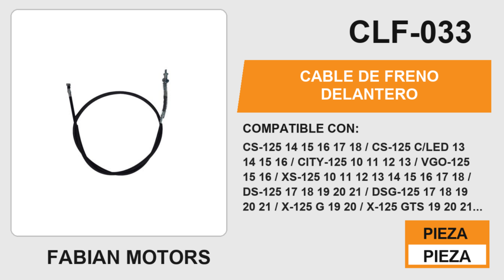 CABLE DE FRENO DELANTERO Empaque (10 Piezas)