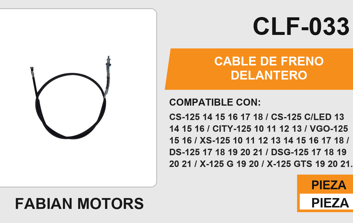 CABLE DE FRENO DELANTERO Empaque (10 Piezas)