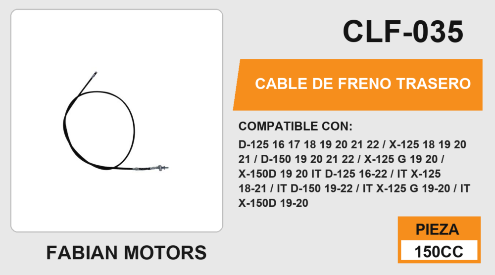 CABLE DE FRENO TRASERO Empaque (10 Piezas)