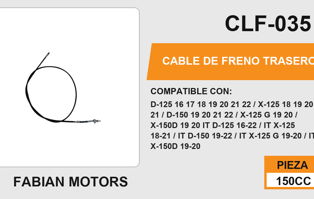 CABLE DE FRENO TRASERO Empaque (10 Piezas)