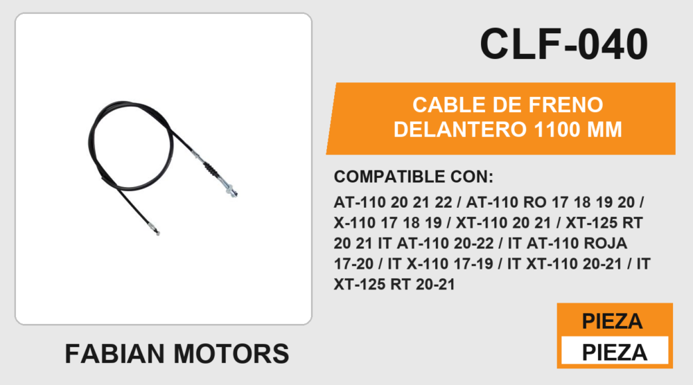 CABLE DE FRENO DELANTERO 1100mm Empaque (10 Piezas)