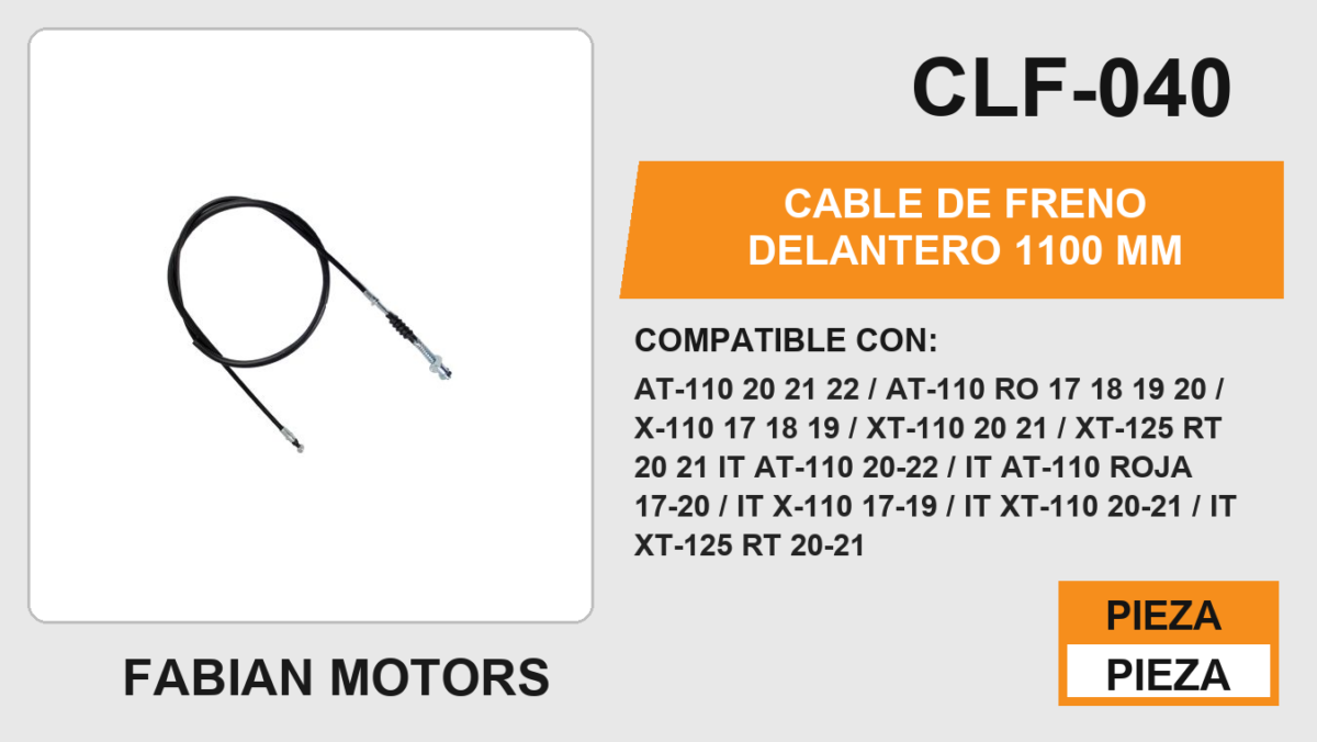 CABLE DE FRENO DELANTERO 1100mm Empaque (10 Piezas)