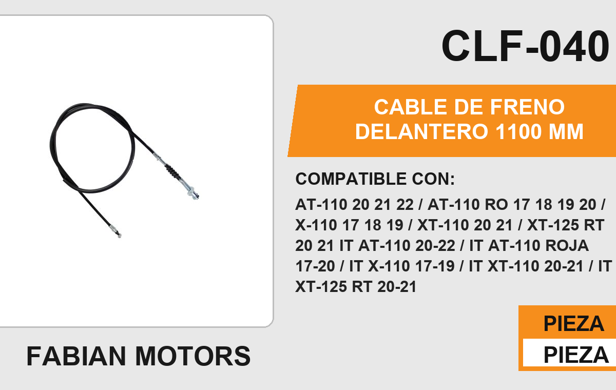 CABLE DE FRENO DELANTERO 1100mm Empaque (10 Piezas)