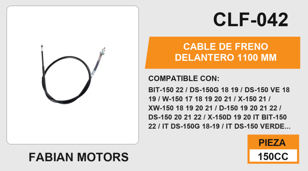 CABLE DE FRENO DELANTERO 1100mm Empaque (10 Piezas)