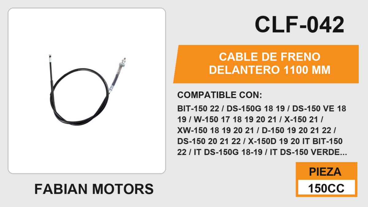 CABLE DE FRENO DELANTERO 1100mm Empaque (10 Piezas)