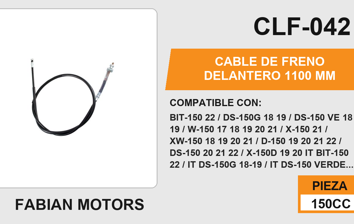 CABLE DE FRENO DELANTERO 1100mm Empaque (10 Piezas)